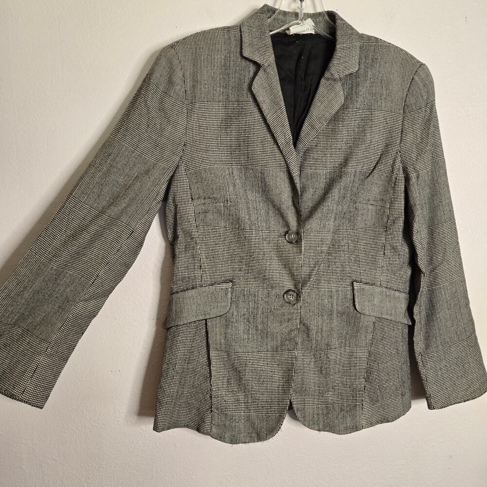 Dark Academia Tailored Wool Herringbone Blazer US 6 Black Career Akris Punto
